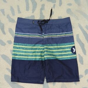 Hurley Hybrid Blue and Green Shorts with Stripes